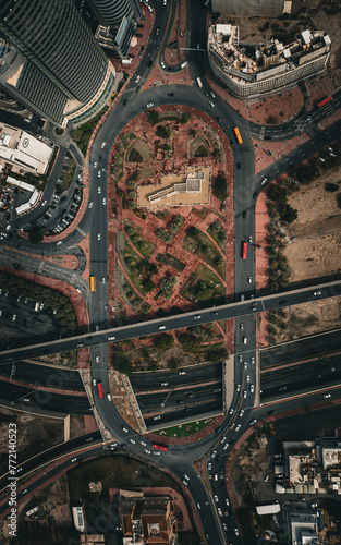 Aerial view of the road intersection in Kuwait City the photo from drone for urban street and road
