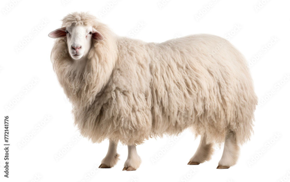 A pristine white sheep standing gracefully on a blank canvas of white A pristine white sheep standing gracefully on a blank canvas of white