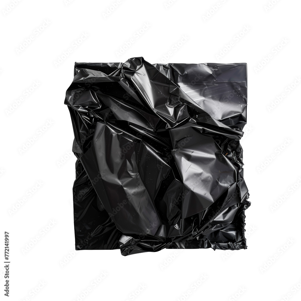 glossy crumpled black plastic square bag isolated on transparent background glossy crumpled black plastic square bag isolated on transparent background
