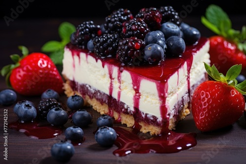 Delectable Piece cheesecake berry. Vanilla creamy dish. Generate Ai