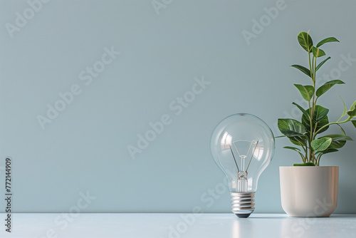 A light bulb with plants and leaves, symbolizing eco-friendliness and sustainability concept