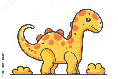 Cute little yellow dinosaur flat vector illustration.