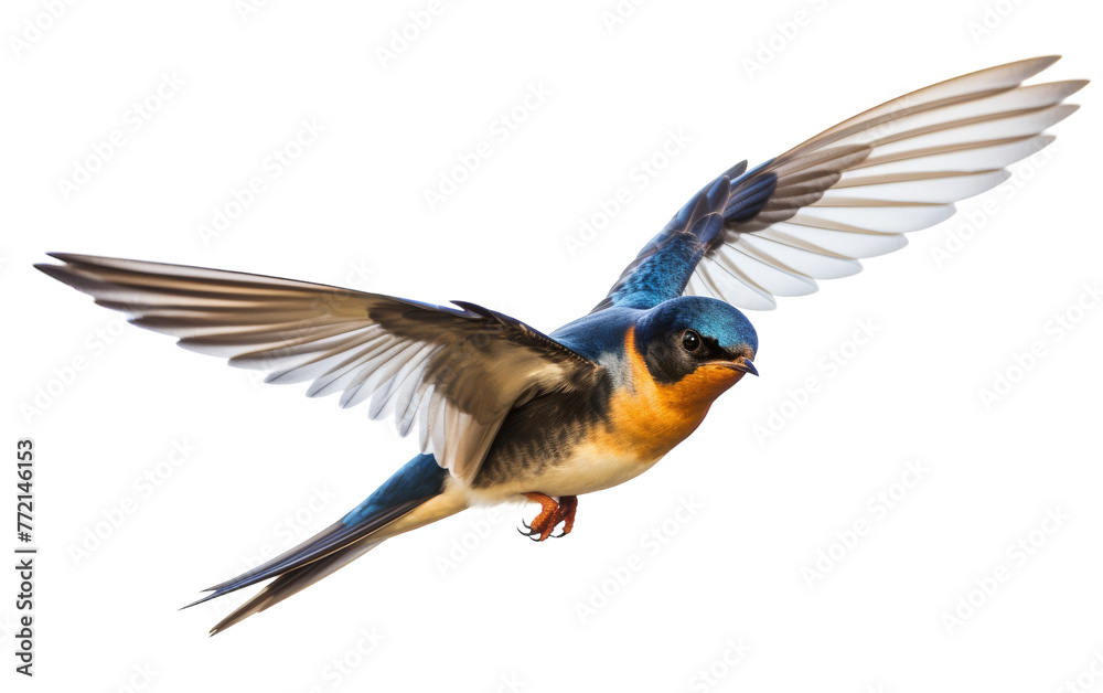 A graceful blue and brown bird soars through the air with effortless elegance