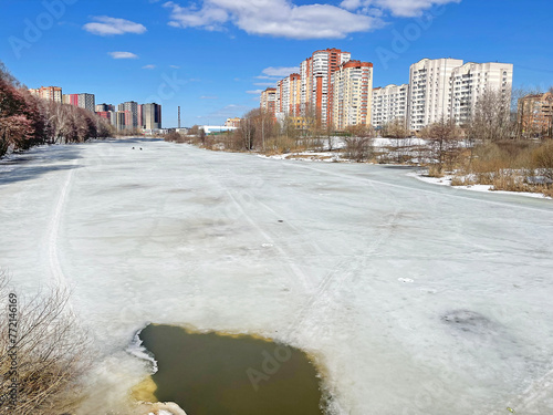 Moscow region, the city of Balashikha. The Pekhorka River in March in clear weather