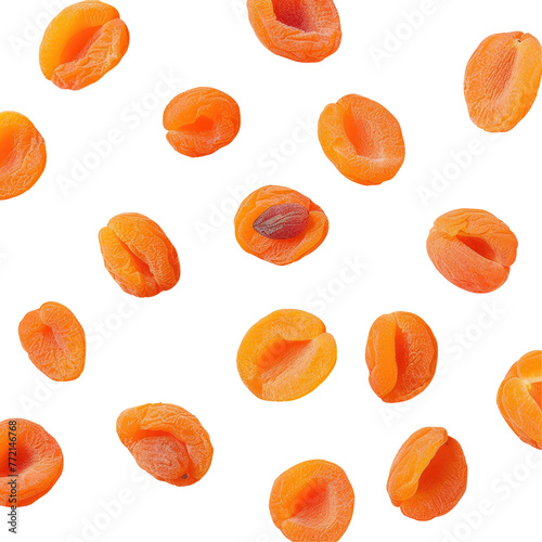 Orange dried apricots create a beautiful pattern on a transparent background