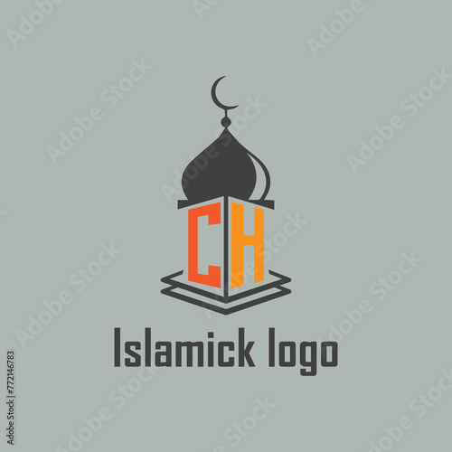 CH Islamic logo with mosque icon design. photo