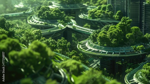 Abstract background of green smart futuristic city.