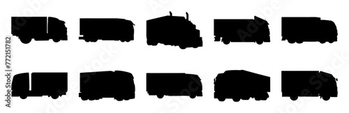 Truck silhouettes set, large pack of vector silhouette design, isolated white background.