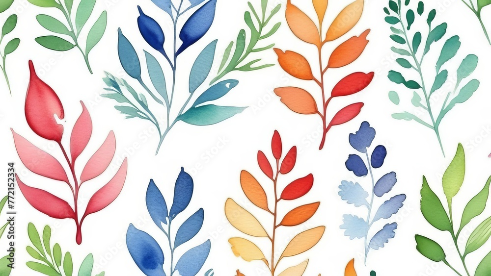 Delicate watercolor leaves on a crisp white background