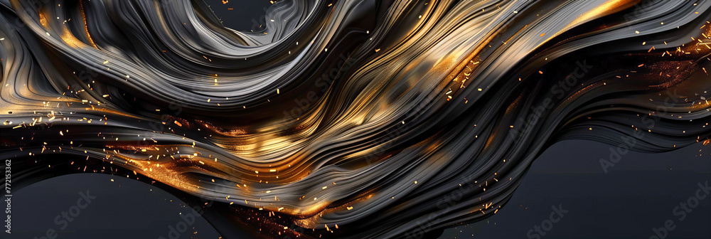 Golden Flow: A Luxurious Abstract Design with Shiny Golden Waves on a Dark Background, Symbolizing Elegance and Fluidity