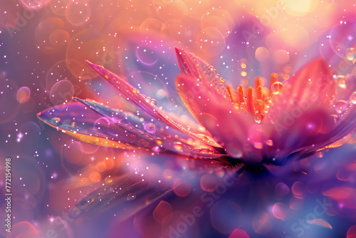 Vibrant Daisy with Dewdrops on Colorful Bokeh Background