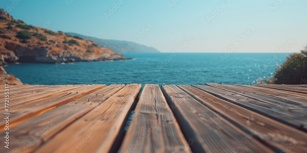 Serene Coastal Landscape Viewed from Wooden Deck