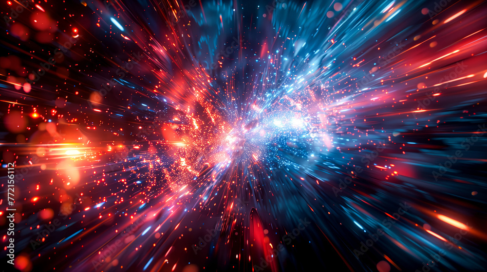 Abstract background of space with stars and galaxies explosion in blue red light motion blur effect. universe time travel, Black hole nebula galaxy portal Abstract background of space with stars and galaxies explosion in blue red light motion blur effect. universe time travel, Black hole nebula galaxy portal