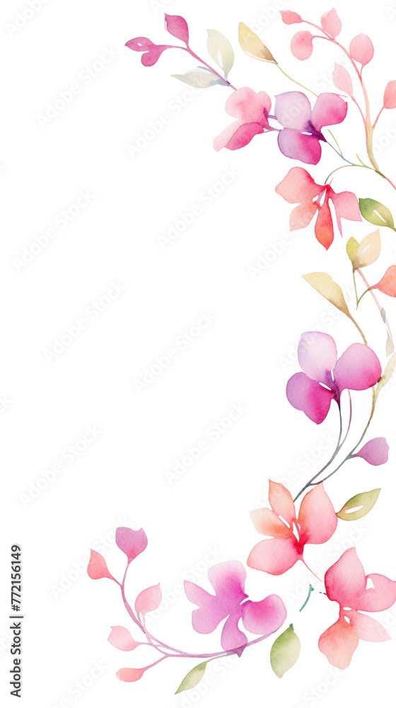 Bougainvillea Floral Border , watercolor, Floral Frame, isolated white background