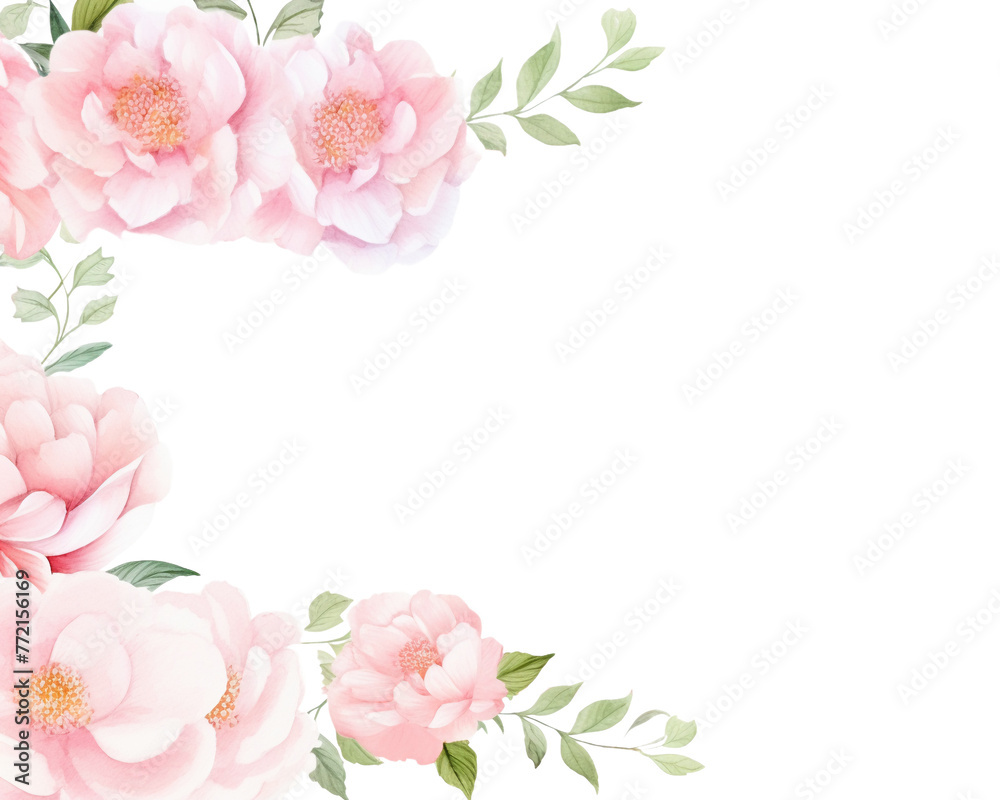 Camellias Floral Border watercolor, Floral Frame, isolated white background