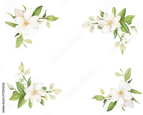 Jasmine Floral Border watercolor, Floral Frame, isolated white background © The PNG God