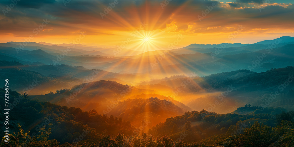 Majestic Sunrise Over Misty Mountain Range Majestic Sunrise Over Misty Mountain Range
