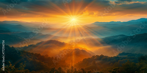 Majestic Sunrise Over Misty Mountain Range © smth.design
