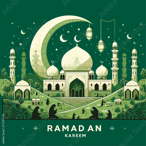 Ramadan Kareem Banner Illustration Design Template