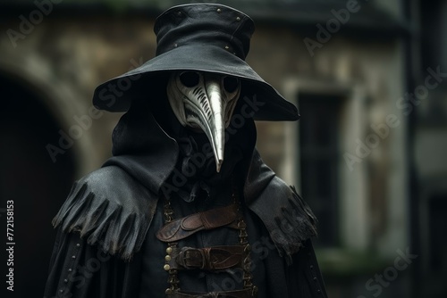 Historical Plague doctor medieval man. Horror fantasy. Generate Ai © juliars