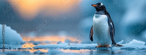 Penguin Walking on Ice in Antarctica Generative AI