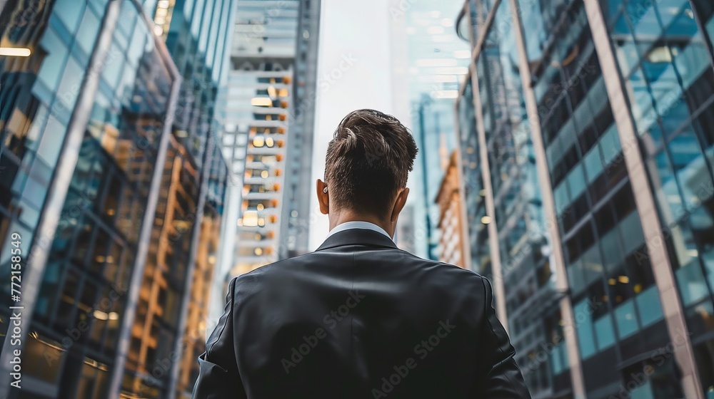 Visionary businessman contemplating urban skyline in career pursuit Visionary businessman contemplating urban skyline in career pursuit