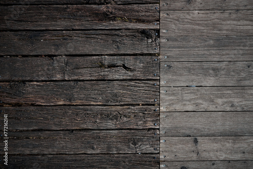 Wooden construction 2 different wooden floors with some moss. Very nice weathered partina on wooden slats