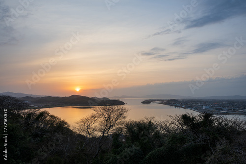 日本の鳥取県米子市の米子城跡のとても美しい風景