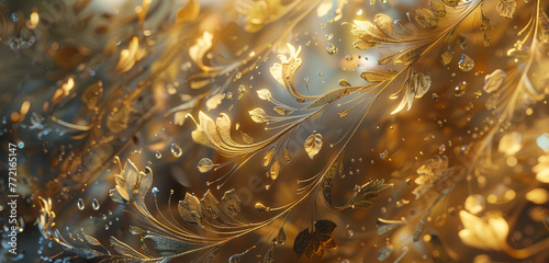 Delicate golden filigree dances on the wall, a refined texture captured flawlessly in resplendent.
