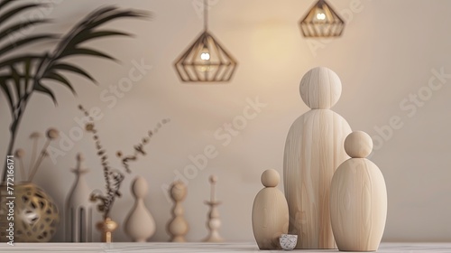 3D Muslim family decor with Ramadan decor with a simple background