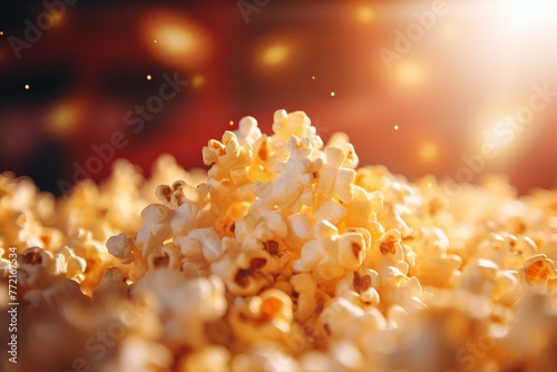 Delicious Popcorn movie snack. Bucket pop corn. Generate Ai