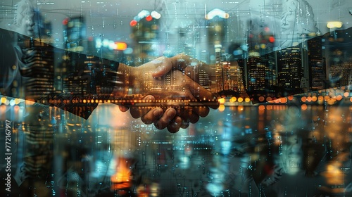 Two Businessmen Celebrate Successful Negotiation with Handshake, Symbolizing Partnership and Teamwork in Business Deal