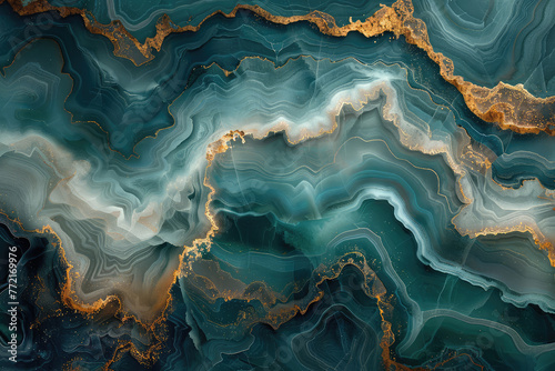 Abstract Blue and Gold Geode Background, with dark blue and gold tones, swirling patterns of rock layers in an abstract way. Created with Ai photo