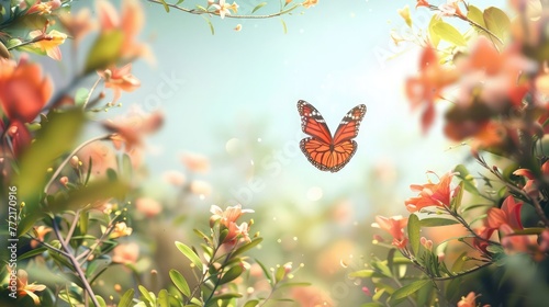 background, Floral Butterfly Frame with Nature-inspired Design for a Beautiful Decoration or Card Art with a Touch of Summer and Love © Khalif