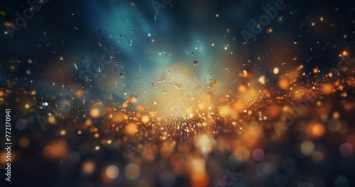 The background is blurshining on it, creating a sparkling effectred, with yellow and white lights 