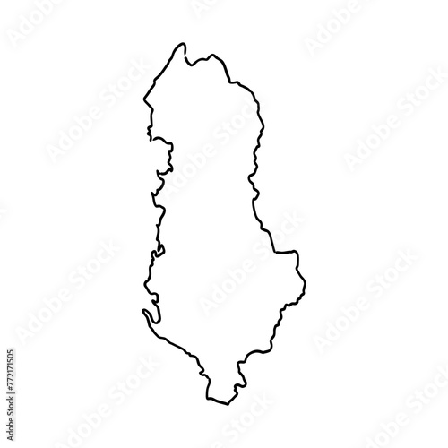 Hand draw map of Albania. Black line drawing sketch. outline doodle on white background.
