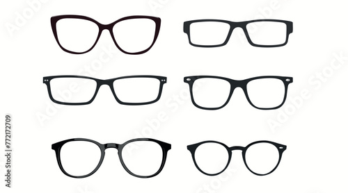 Black and white Glasses frames. Vector Isolated Set of Different Glasses Frames