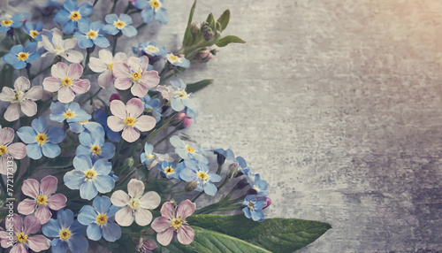 Forget me nots flowers. Flora and nature spring background.