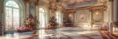 Luxurious Palace Interior: Opulent Decor with Golden Accents in a Royal Hall, Exuding Elegance and Historical Charm
