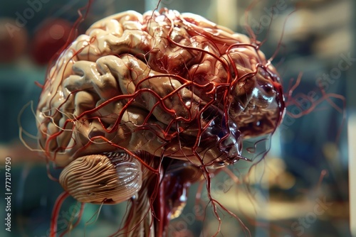 Detailed 3D Rendering of the Complex and Intricate Human Brain Structure with Neurons and Nerve Synapses