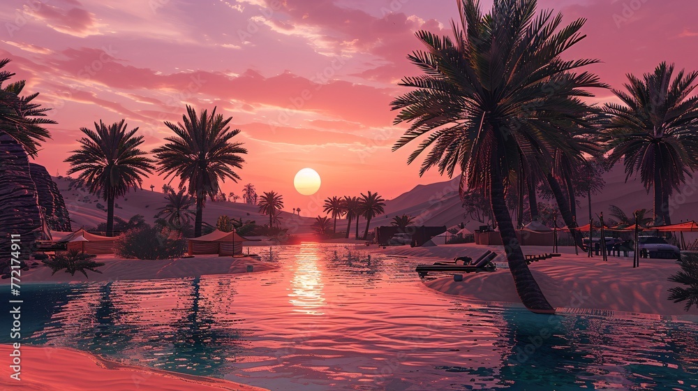 Palm Tree Paradise A Pink Sunset Serenade Generative AI