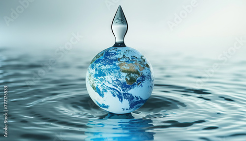 Globe Droplet: Illustration depicting a globe designed in the shape of a water droplet, symbolizing World Water Day and global water conservation efforts photo