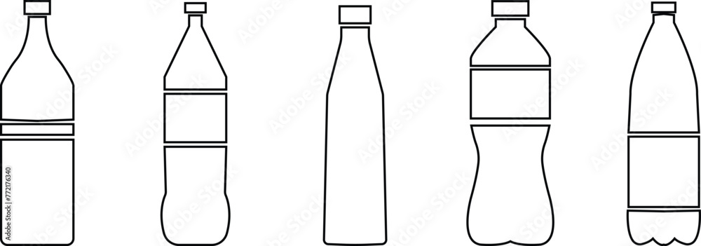 water bottle vector icons set in trendy flat style, Plastic bottle black icon for web design, mobile apps, ui, Container water bottle sign, isolated on transparent background, Graphic Design elements.