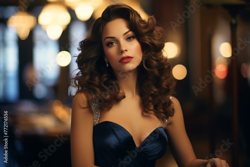 Dazzling Pretty woman with luxury earrings. Blonde lady model with posing face. Generate ai