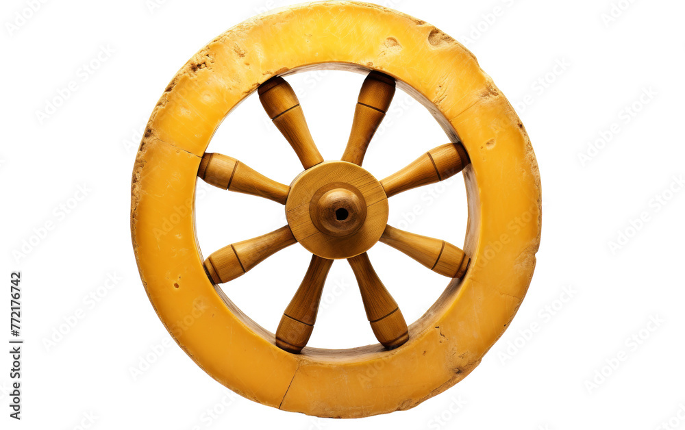 A vibrant yellow wheel spins gracefully on a pristine white backdrop