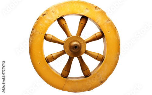 A vibrant yellow wheel spins gracefully on a pristine white backdrop