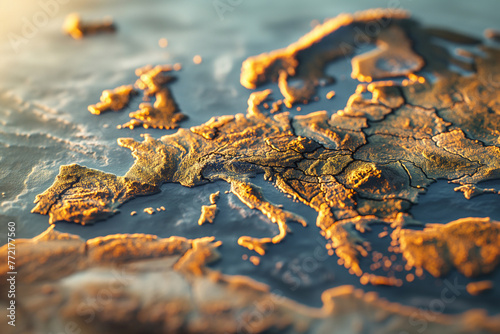 High detailed political map of Europe. 3D illustration with relief and mountain peaks. europe top view