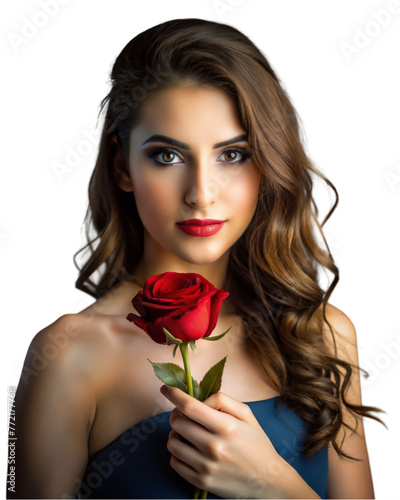 A beautiful girl hold a red rose flower © MRSCreative
