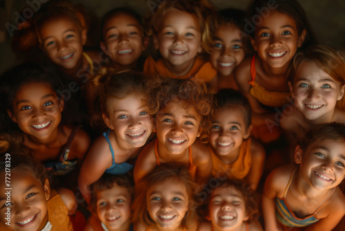 portrait children standing next to each other nationalities different skins beautiful little girls in costumes top view of joyful friendship nations internationalism peace and goodness new generations