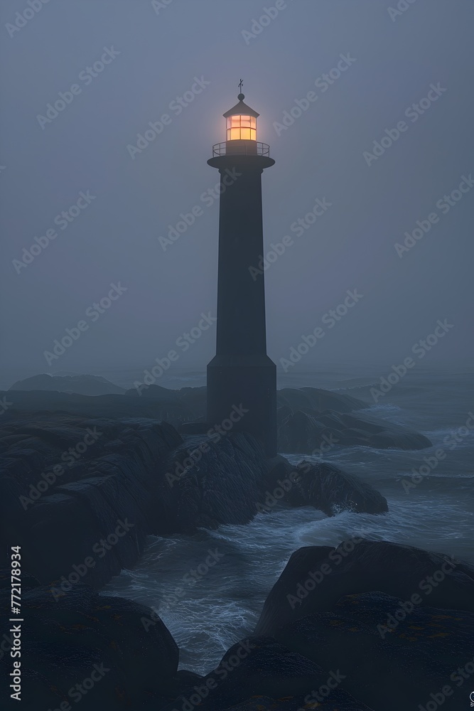 Mysterious Lighthouse Guiding the Way through Romantic Coastal Dusk